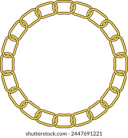 Round Chain frame. Circle chains border. Boho bracelet with pendants, rope, bow. Vintage flat cartoon vector illustration isolated on white background.