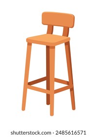 Round chair with wooden stands and back supporting. Sitting furniture for bar counter vector illustration isolated on white background