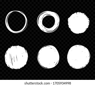 Round chalk line on chalkboard. White vector circle. Doodle hand drawn sketch. Circular scribble pencil grunge logo. Pen art ring. Black bubble graffiti. Scratch frame. Draft stroke abstract sphere