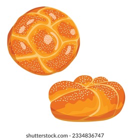 Round Challah bread vector illustration. White yeast braided bread, traditional food for Shabbat and major Jewish holidays