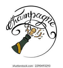 round champagne logo with lettering. vector illustration isolated on white background