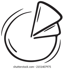 round chart with two sectors, infographics, vector isolated element in doodle style, black outline, white background, business doodles