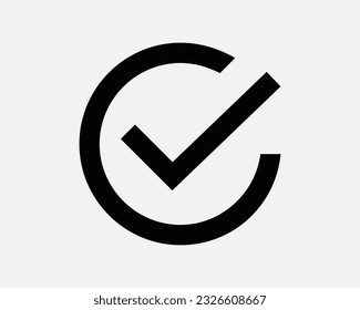 Round Check Mark Icon. Vote Tick Yes Selection Select Choice OK Approve Verified Checklist Black White Graphic Clipart Artwork Symbol Sign Vector EPS