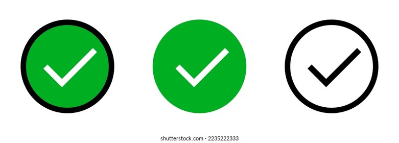 Conjunto de iconos de la casilla de verificación Redondo. Decisión o selección. Vector.