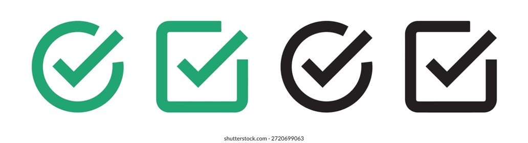 Conjunto de iconos de Casilla de verificación redonda y Casilla de verificación cuadrada. Conjunto de iconos de línea de marca de verificación. Compruebe los iconos redondos y cuadrados. Ilustración vectorial archivo eps. 