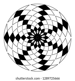 Round checkered decorative element. Geometric design element. Vector.