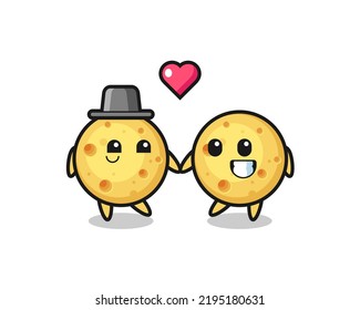 Round Cheese Cartoon Character Couple With Fall In Love Gesture , Cute Style Design For T Shirt, Sticker, Logo Element