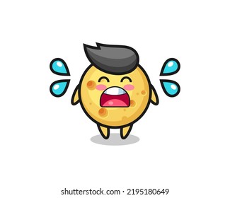 round cheese cartoon illustration with crying gesture , cute style design for t shirt, sticker, logo element