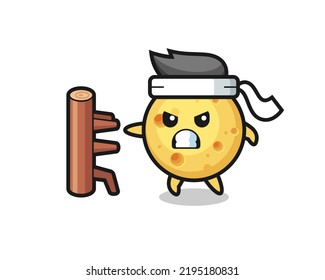 round cheese cartoon illustration as a karate fighter , cute style design for t shirt, sticker, logo element