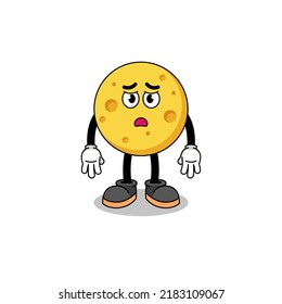 round cheese cartoon illustration with sad face , character design
