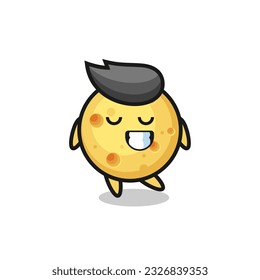 round cheese cartoon illustration with a shy expression , cute style design for t shirt, sticker, logo element