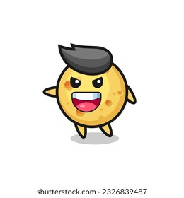 round cheese cartoon with very excited pose , cute style design for t shirt, sticker, logo element