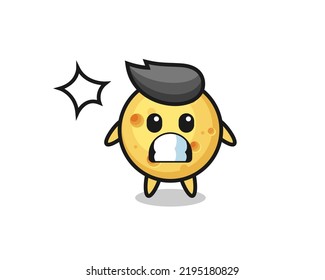 round cheese character cartoon with shocked gesture , cute style design for t shirt, sticker, logo element