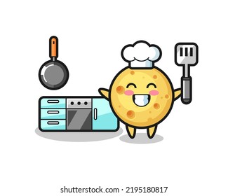 round cheese character illustration as a chef is cooking , cute style design for t shirt, sticker, logo element