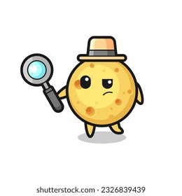 round cheese detective character is analyzing a case , cute style design for t shirt, sticker, logo element