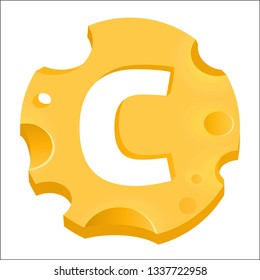 Round Cheese Emblem with letter C isolated on white background. Colorful sign for Logo of Cheese Shop or Store Web Site.