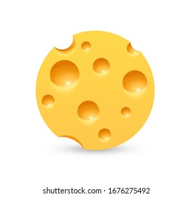 Round Cheese icon on white background. Label for Cheese farm or Store in realistic style.