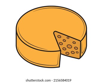 Runder Käse auf weißem Hintergrund. Vektorgrafik