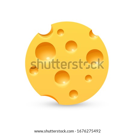 Round Cheese icon on white background. Label for Cheese farm or Store in realistic style.