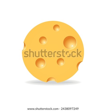 Round cheese icon with shadow. Circle shape on white background. Cheese texture in realistic style vector illustration.