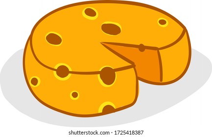 Round cheese, illustration, vector on white background