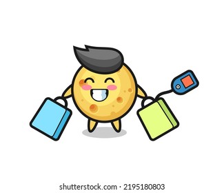 round cheese mascot cartoon holding a shopping bag , cute style design for t shirt, sticker, logo element