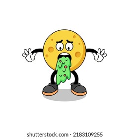 Round Cheese Mascot Cartoon Vomiting , Character Design