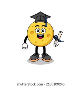 Round Cheese Mascot With Graduation Pose , Character Design