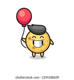 round cheese mascot illustration is playing balloon , cute style design for t shirt, sticker, logo element