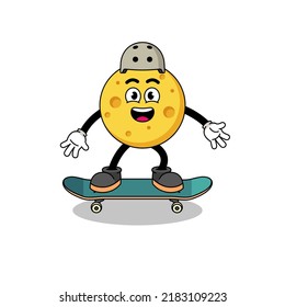 Round Cheese Mascot Playing A Skateboard , Character Design