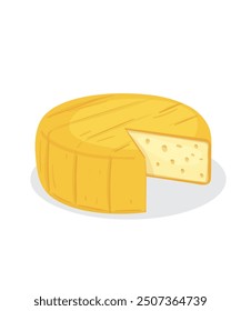 Round cheese with pieces. Natural and organic farm made hard cheese, slice and whole piece of dairy product. Isolated shop or store assortment of food, nutrition and nourishment, meal for dieting. 