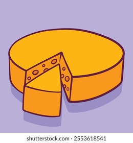 Round Cheese Slice cartoon cute hand drawn illustration