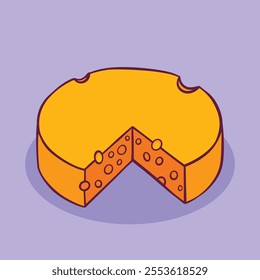 Round Cheese slice cartoon hand drawn illustration