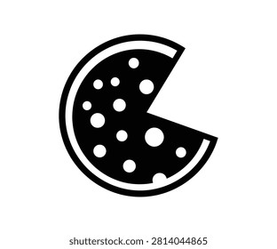 Round cheese wheel with one slice removed icon silhouette