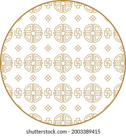 Round Chinese decoration elements with pattern. Frame, border, tiles. Traditional patterns and decor for greeting cards, patterns, textiles. For clothing, furniture and packaging. Flat vector icons.