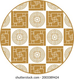 Round Chinese decoration elements with pattern. Frame, border, tiles. Traditional patterns and decor for greeting cards, patterns, textiles. For clothing, furniture and packaging. Flat vector icons.