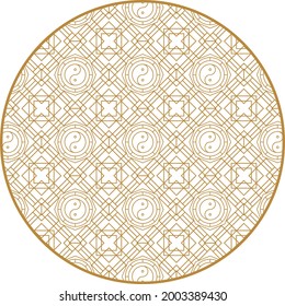 Round Chinese decoration elements with pattern. Frame, border, tiles. Traditional patterns and decor for greeting cards, patterns, textiles. For clothing, furniture and packaging. Flat vector icons.