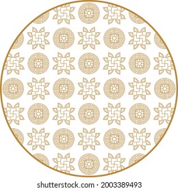 Round Chinese decoration elements with pattern. Frame, border, tiles. Traditional patterns and decor for greeting cards, patterns, textiles. For clothing, furniture and packaging. Flat vector icons.