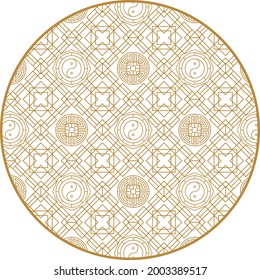 Round Chinese decoration elements with pattern. Frame, border, tiles. Traditional patterns and decor for greeting cards, patterns, textiles. For clothing, furniture and packaging. Flat vector icons.