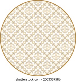 Round Chinese decoration elements with pattern. Frame, border, tiles. Traditional patterns and decor for greeting cards, patterns, textiles. For clothing, furniture and packaging. Flat vector icons.