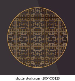 Round Chinese decoration elements with pattern. Frame, border, tiles. Traditional patterns and decor for greeting cards, patterns, textiles. For clothing, furniture and packaging. Flat vector icons.