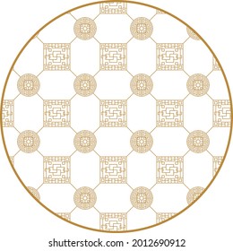 Round Chinese decoration elements with pattern. Frame, border, tiles. Traditional patterns and decor for greeting cards, patterns, textiles. For clothing, furniture and packaging. Flat vector icons.
