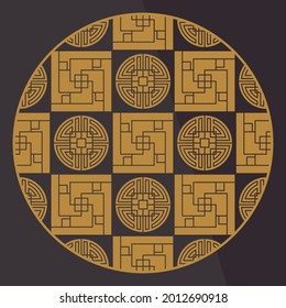 Round Chinese decoration elements with pattern. Frame, border, tiles. Traditional patterns and decor for greeting cards, patterns, textiles. For clothing, furniture and packaging. Flat vector icons.