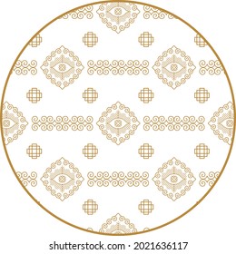 Round Chinese decoration elements with pattern. Frame, border, tiles. Traditional patterns and decor for greeting cards, patterns, textiles. For clothing, furniture and packaging. Flat vector icons.