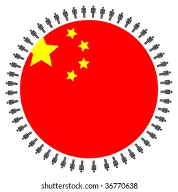 Round Chinese flag with circle of people illustration