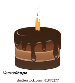 Round chocolate cake with burned out candle, vector illustrator
