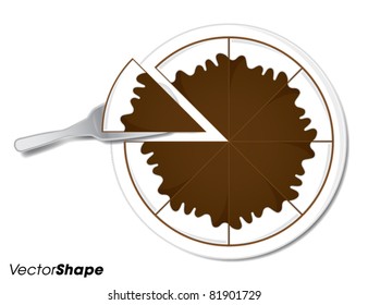 Round chocolate cake with cream decoration seen from above, vector illustrator