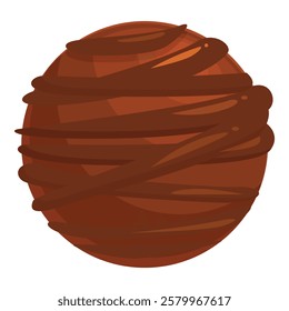 Round chocolate candy is covered in swirls of delicious chocolate icing