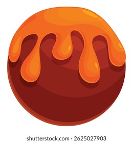 Doces de chocolate redondo com deliciosa cobertura de caramelo fluindo