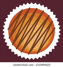Round chocolate candy with chocolate glaze on a white substrate